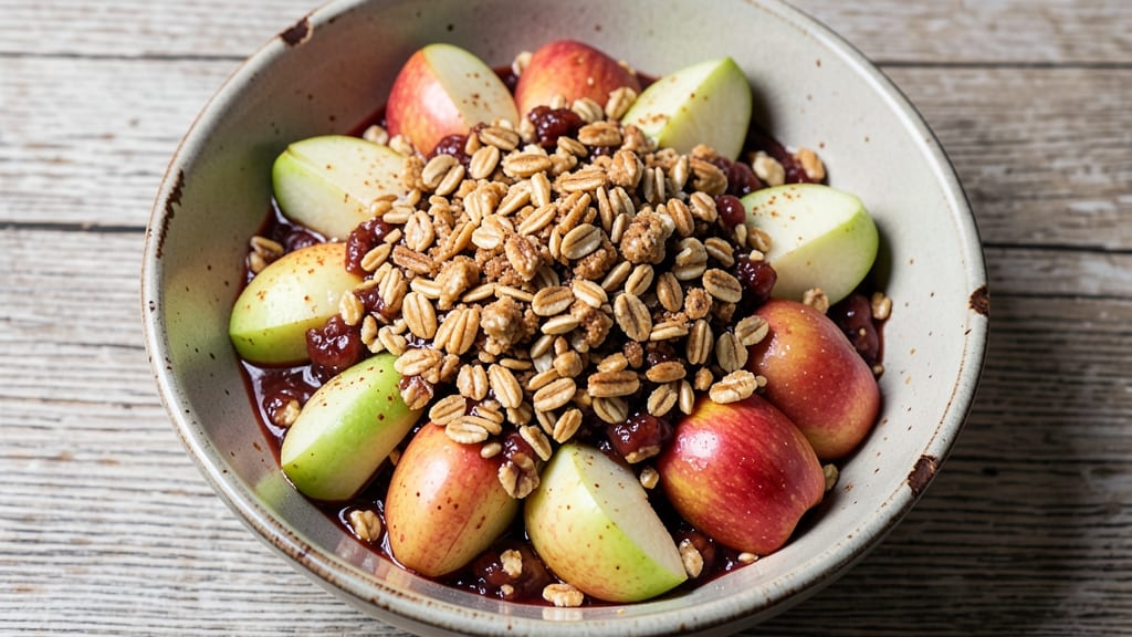 Apple Crisp Recipe With Pie Filling and Oats: Warm Spice Streusel Over Melty Vanilla Apple Filling