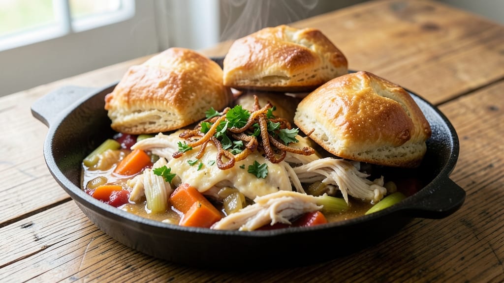 Instant Pot Chicken Pot Pie Recipe With Biscuits: Flaky Topping Seals in Savory Gravy Heat